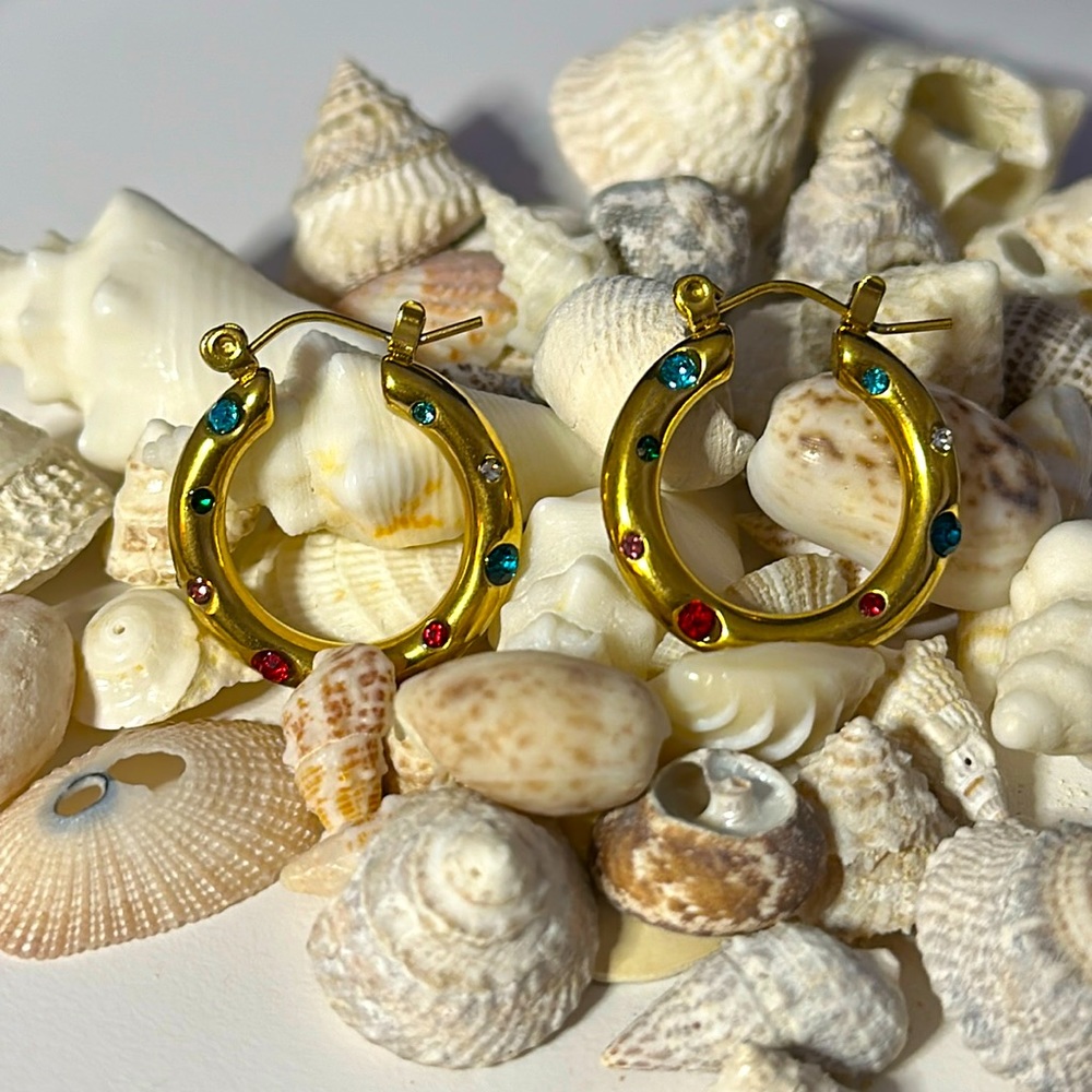 Hoop Earrings With Colored CZ Stones